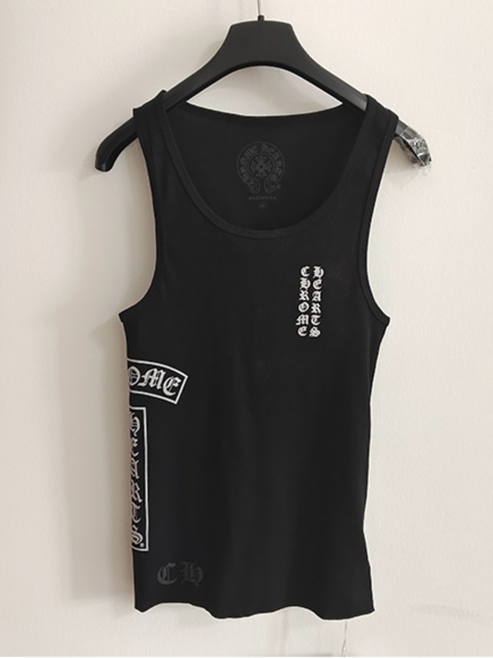 Chrome Hearts Black Tank Top with White Gothic Logos